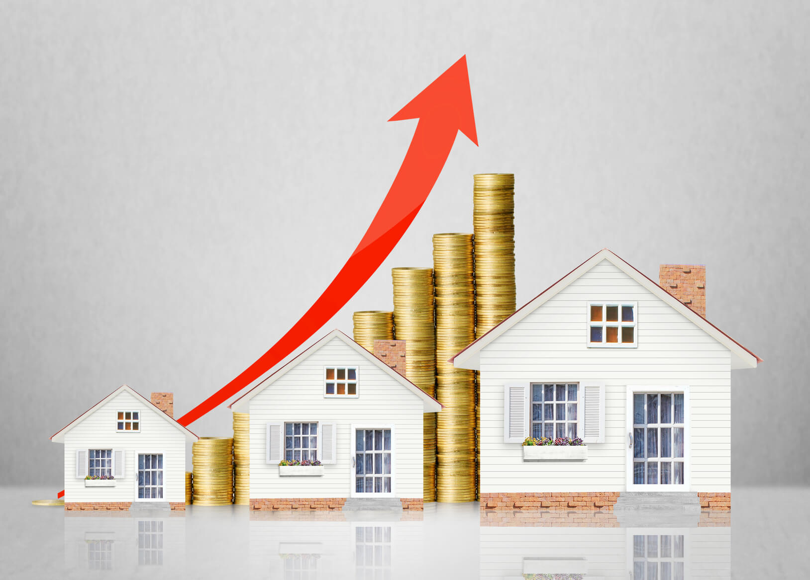 Haus mit Geld und Pfeil nach oben: Wir unterstützen beim Immobilienverkauf und Sie bekommen einen deutlich höheren Verkaufspreis.